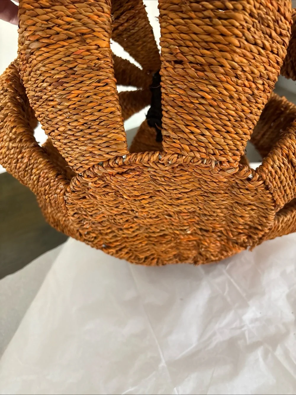 Large Rustic Orange Rope Pumpkin 11” Tall & 15” Wide.   Made In India